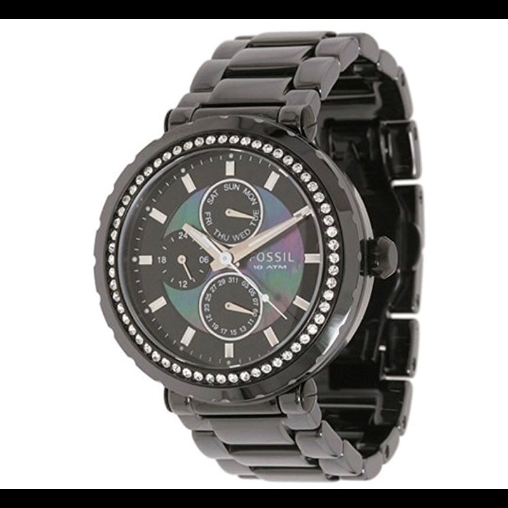 FOSSIL Black Ceramic Swarovski Crystal Bezel Watch